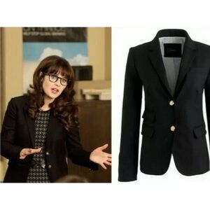 J Crew Schoolboy blazer black wool gold button notch collar preppy business Sz 2